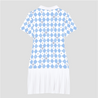A blue and white tennis dress with a diamond argyle pattern on grey background.